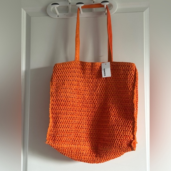 Soma Orange Crochet beach bag Tote with Yellow Sunshine - Picture 4 of 10
